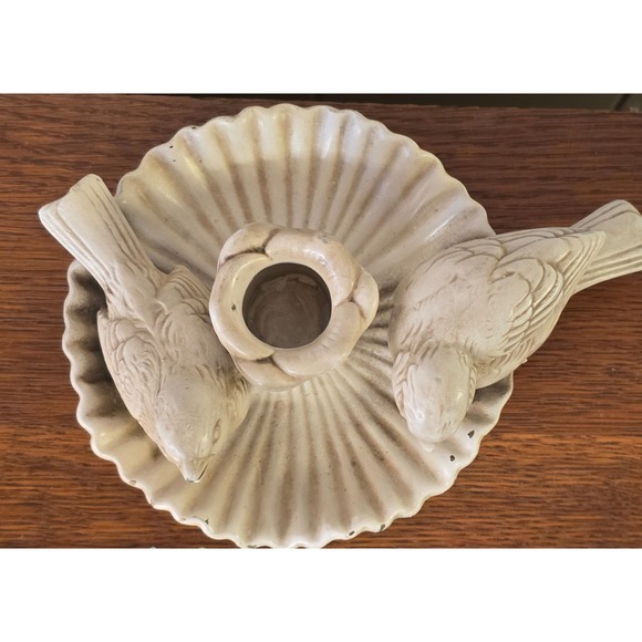 Vintage Ceramic Bird Candle Holder Shell Design Rustic Accent Tabletop Garden - Picture 5 of 6